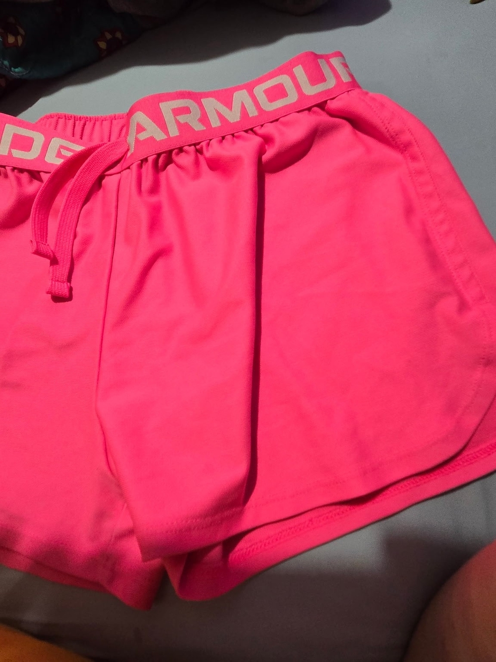 Under Armour Women’s Bright Neon Pink Athletic Shorts with Logo Waistband